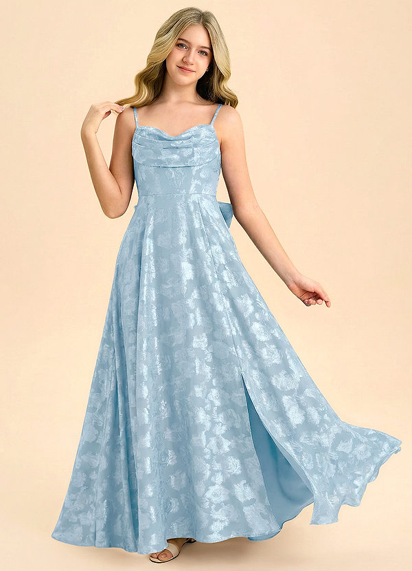 Azazie Bear Junior Formal Klä av A-Line i Blommig Utbrändhet Plisserad image1