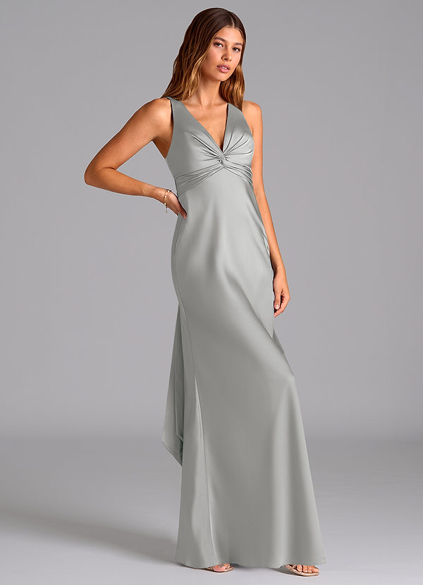 Azazie Hati Brudtärneklänningar Klä av Sjöjungfru i Stretch Satin Silver image1