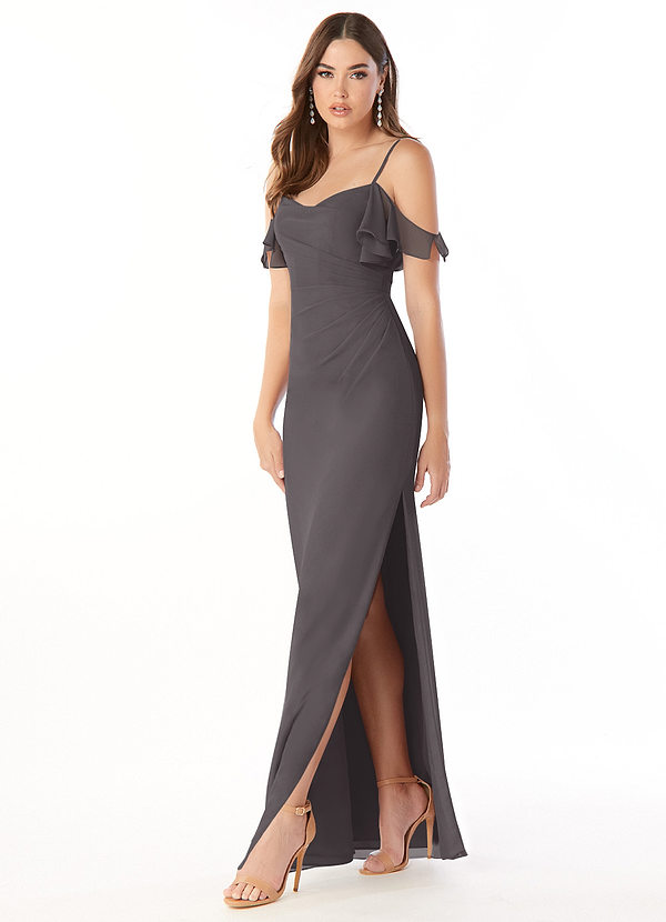 Vestido De Dama De Honor Largo De Gasa Boho Gris Acero