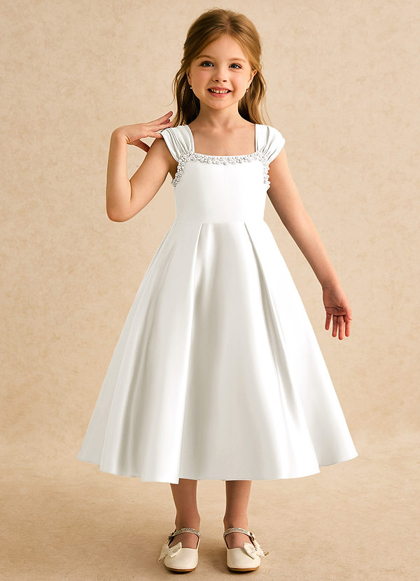 Azazie Yosemite Bloemenmeisjes Jurken Baljurk Jurk van Mat Satijn Sweetheart Halslijn Ivoor image1