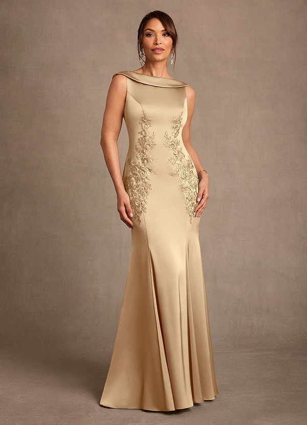 Azazie Franny Klänningar till brudens mor Klä Tubklänning i Stretch Satin Spets Champagne image1