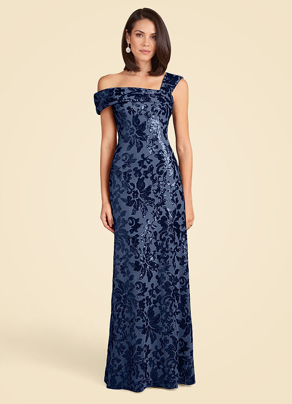 Azazie Odessia Vestidos de Madre de la Novia Vestido de Azul Marino Oscuro de Encaje de Corte En A con Lentejuela image1