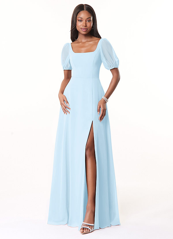 Azazie Alani Bridesmaid Dresses Sky Blue A-Line Square Neckline Chiffon Dress image1
