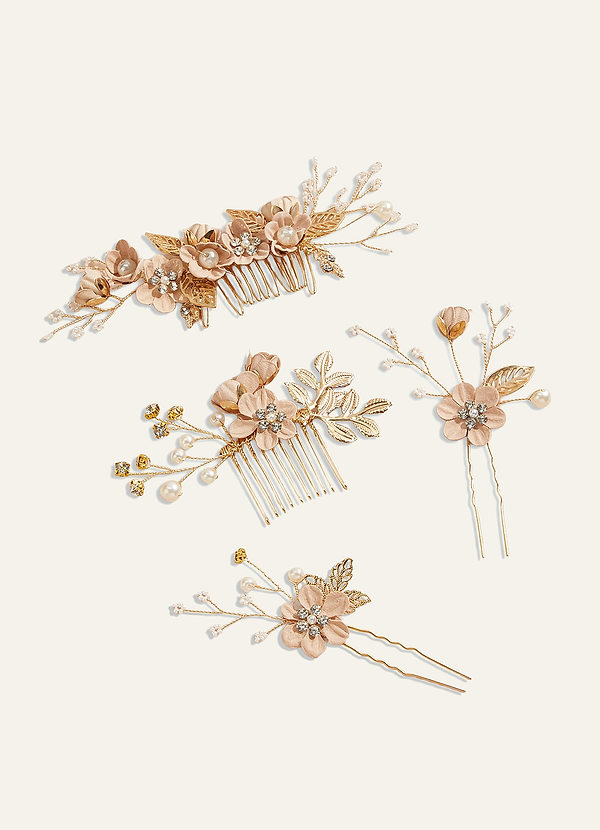 front Blue Floral Hair Comb Set