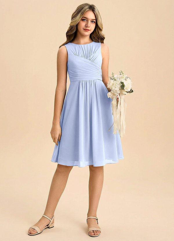 Azazie Skyla Junior A-Line Plisseret Chiffon Mini Junior brudepige Kjole image1