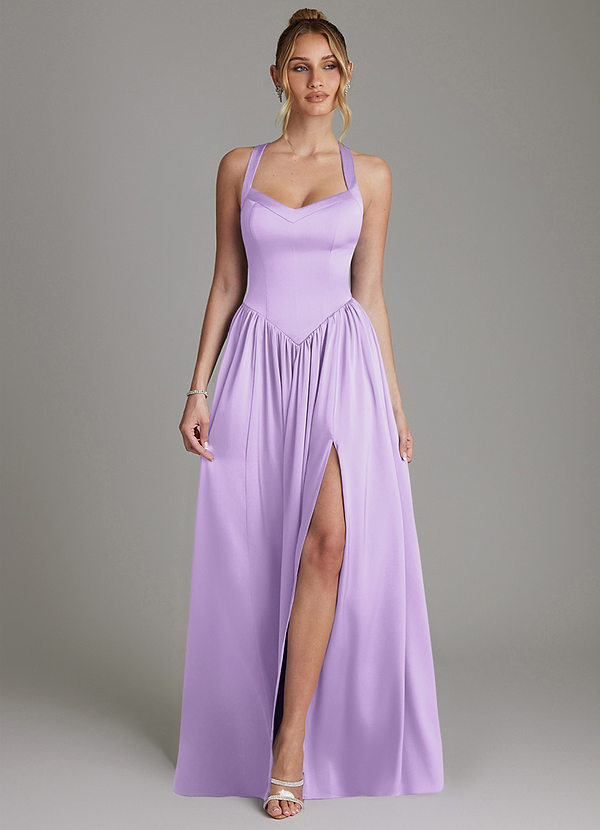 Azazie Francis Bridesmaid Dresses Lilac A-Line Corset Stretch Satin Dress image1