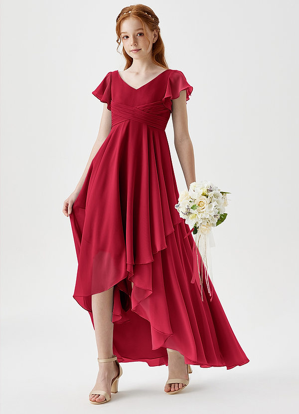 Azazie Caria Junior Scarlet A-Line Pleated Chiffon Dress image1
