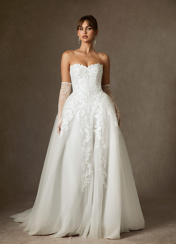 Azazie Sonnet Wedding Dresses Diamond White Ball-Gown Strapless Lace Dress image1