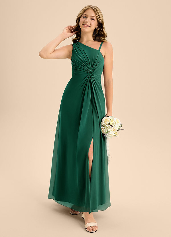 Azazie Brooke Junior Emerald A-Line Side Slit Chiffon Dress image1