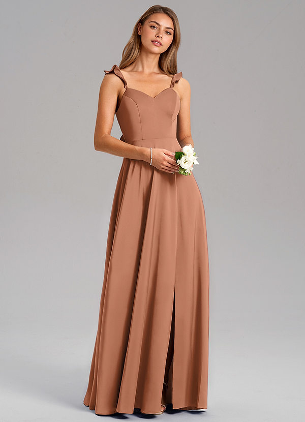 Azazie Everett Bridesmaid Dresses Bronzer A-Line Stretch Satin Dress image1