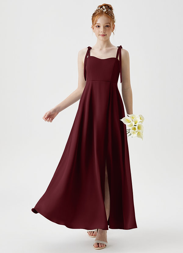 Azazie Rosey Junior Cabernet A-Line Sweetheart Neckline Stretch Satin Dress image1