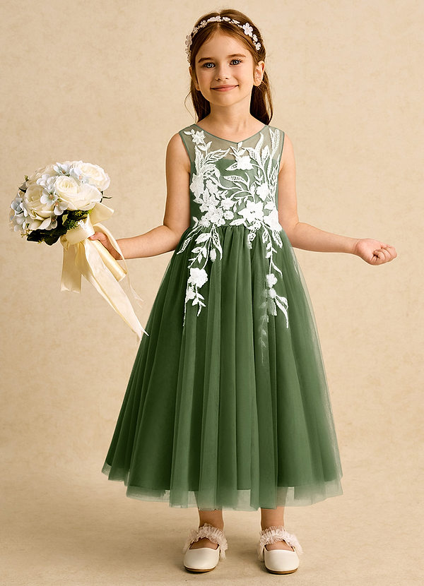 Azazie Sundae Flower Girl Dresses Vestido Oliva de Renda de Vestido de baile image1