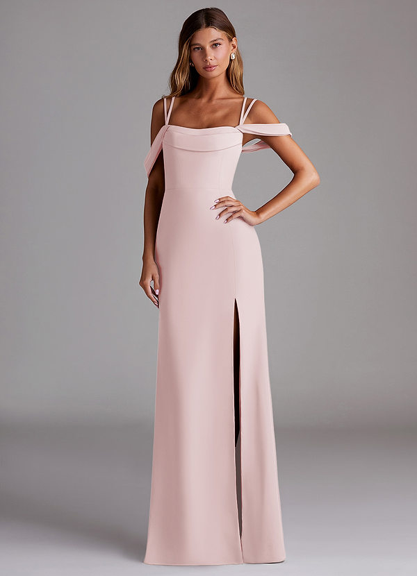 Azazie Callan Bridesmaid Dresses Blushing Pink Mermaid Pleated Chiffon Convertible Dress image1