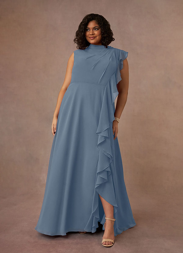 Azazie Narine Abiti da Mamma Sposa Abito A-Line in Chiffon con Scollo Alto a Pieghe Crepuscolo image1