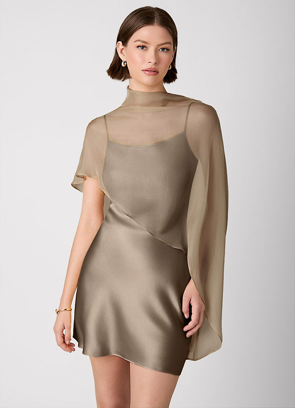 Azazie Mini Dresses Shift Wedding Guest Semi-Formal Dresses Straight Truffle