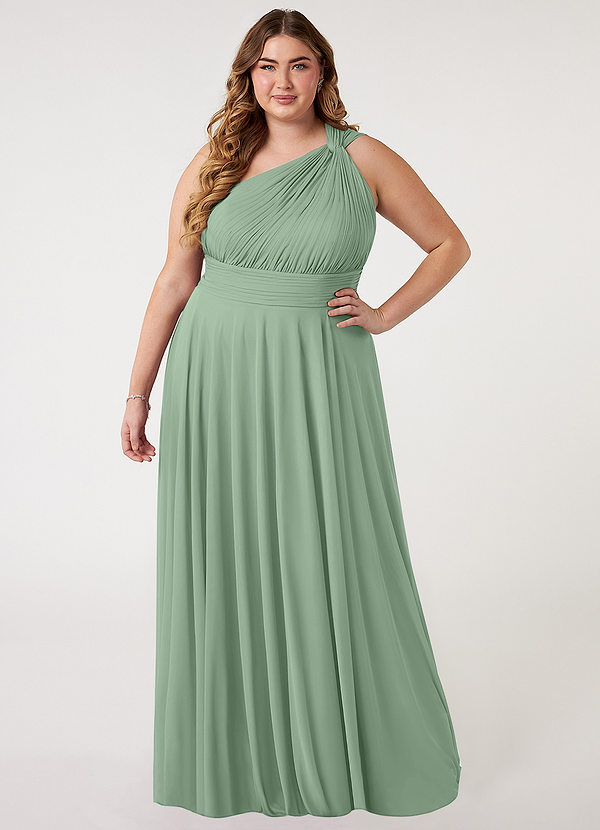 Azazie Charlize Bridesmaid Dresses Matcha A-Line One Shoulder Mesh Dress image1