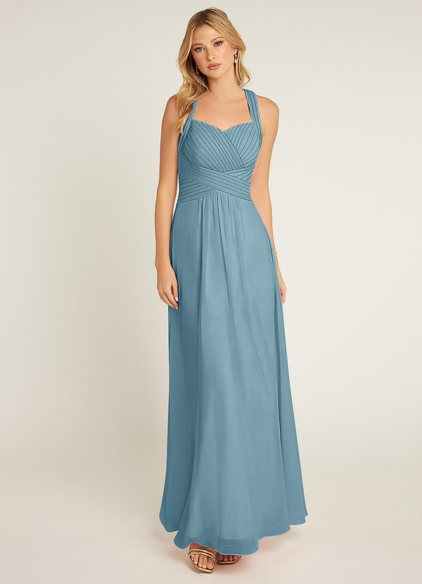 Azazie Claudia Bridesmaid Dresses Moody Blue A-Line Sweetheart Neckline Chiffon Dress image1