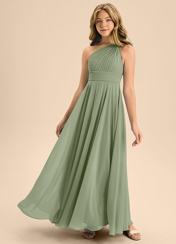 Azazie Charlize Junior A-Linie Plissee Chiffon Kleid Pistazie image1