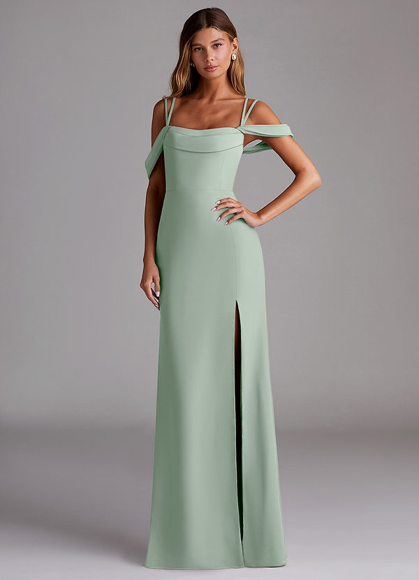 Azazie Callan Bridesmaid Dresses Agave Mermaid Pleated Chiffon Convertible Dress image1