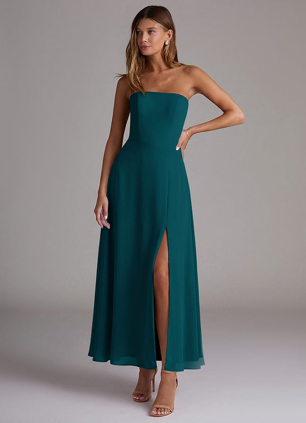 Azazie Wren Bridesmaid Dresses Vestido Pinho de Chiffon de Linha A com Sem alças image1