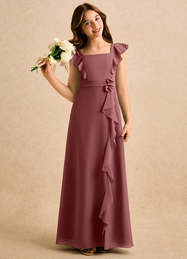 Azazie Soso Girls Formal Kukkaistyttöjen mekot A-linja Pliseerattu Sifonki Lattian pituus Pukeutua image1