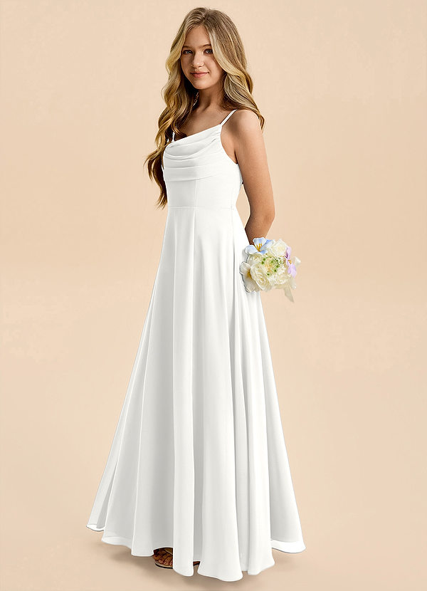 Azazie Gia Junior A-Linie Plissee Chiffon Kleid Weiß image1