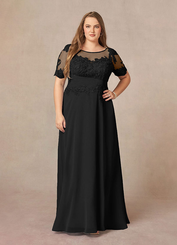 Azazie Raissa Vestidos de Madre de la Novia Vestido de Negro de Gasa de Corte en A con Encaje image1