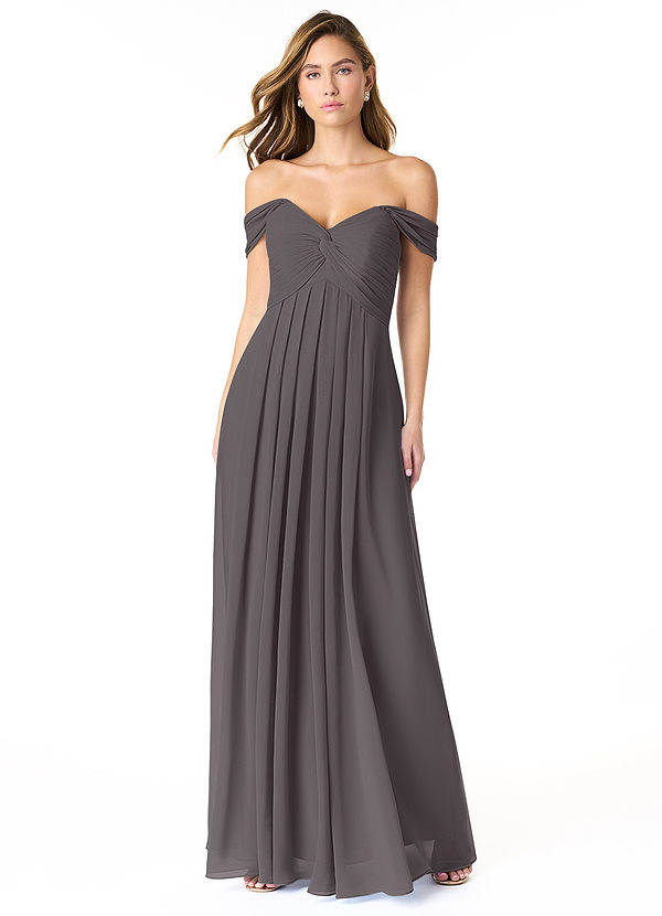 Azazie Kaitlynn Bridesmaid Dresses Steel Grey Empire Ruched Chiffon Convertible Dress image1