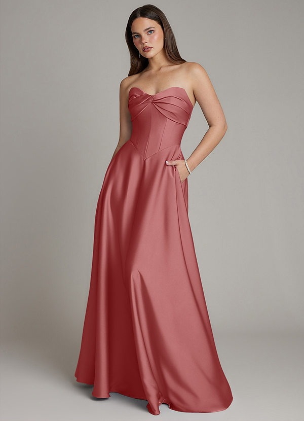 Azazie Meleena Bridesmaid Dresses Antique Rose A-Line Strapless Stretch Satin Dress image1