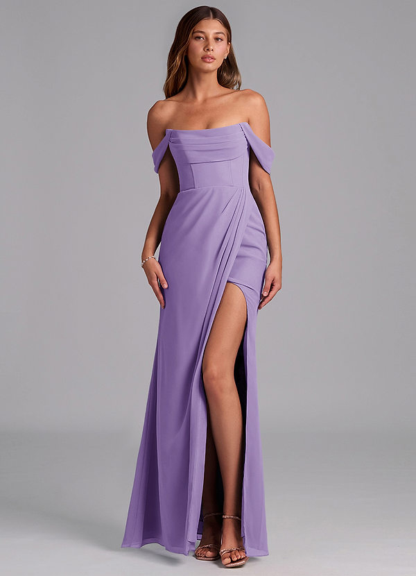 Azazie Johana Bridesmaid Dresses Tahiti Mermaid Off the Shoulder Chiffon Convertible Dress image1