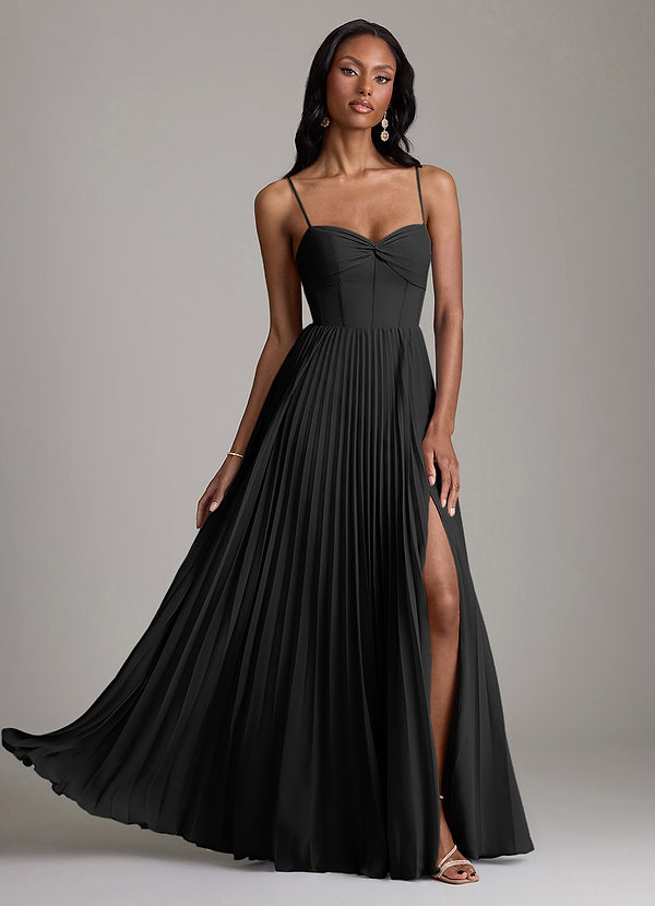 Azazie Akiko Abiti da Damigella Abito A-Line in Chiffon Scollo a Cuore Nero image1