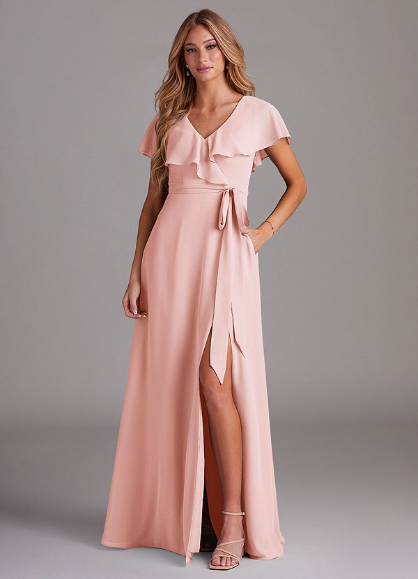 Azazie Lainey Bridesmaid Dresses Blushing Pink A-Line with Pockets Chiffon Dress image1