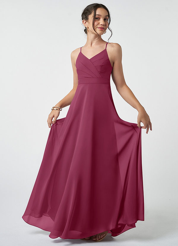 Azazie Avelina Junior Mulberry A-Line Pleated Chiffon Dress image1