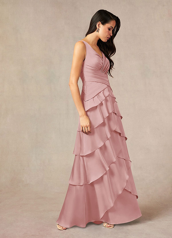 Azazie Viola Abiti da Mamma Sposa Abito A-Line in Raso Elasticizzato Plissettato Rosa Cipria image1