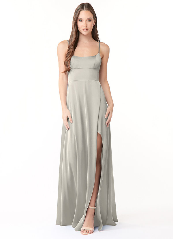 Azazie Halsey Bridesmaid Dresses Sheath Side Slit Stretch Satin Floor-Length Dress image1