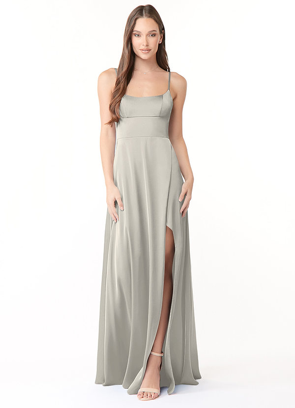 Azazie Halsey Vestidos de dama de honor Vestido de Guijarro de Satén Elástico de Recto con Corte Lateral image1