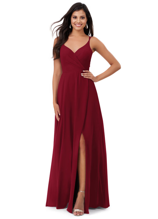 Azazie Lennon Bridesmaid Dresses Burgundy A-Line Lace Chiffon Dress image1