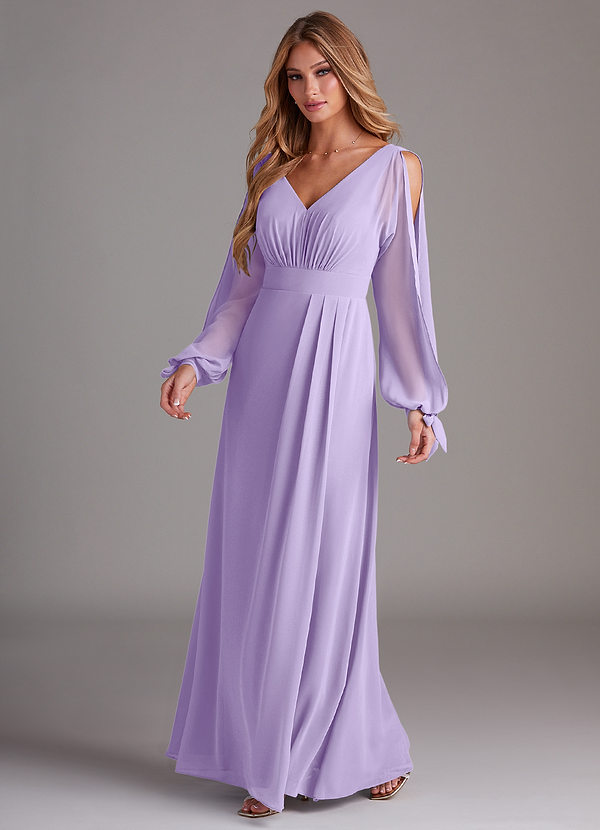 Azazie Matilda Bridesmaid Dresses Lilac A-Line Long Sleeve Chiffon Dress image1
