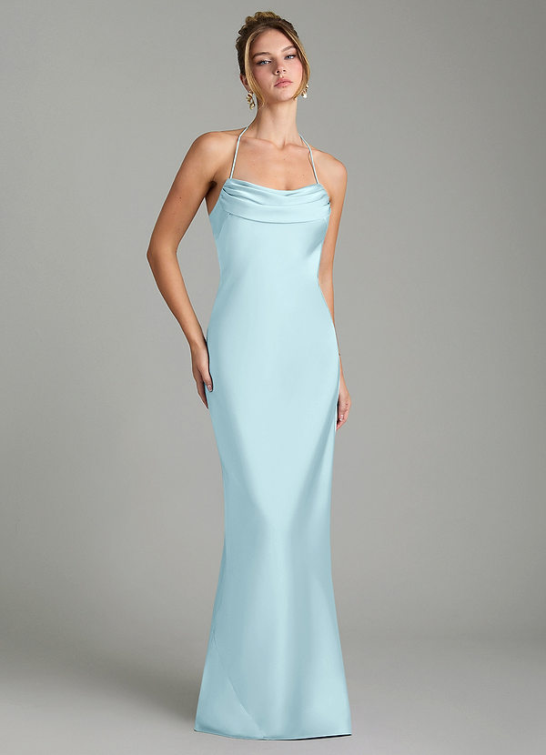 Azazie Mae Bridesmaid Dresses Cloud Blue Mermaid Pleated Stretch Satin Dress image1