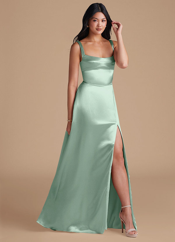 Azazie Hope Abiti da Damigella Abito A-Line in Raso Metallizzato Con Tasche Agave image1