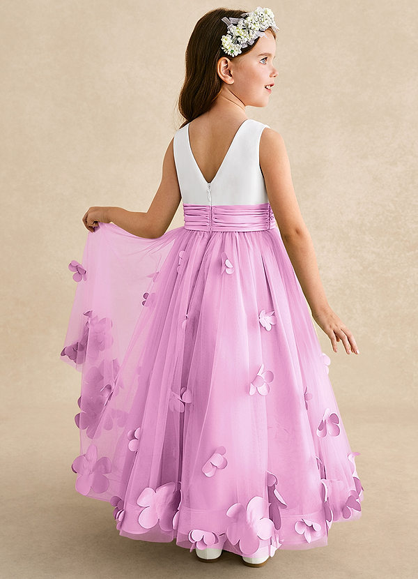 Azazie Vi Vestidos de Niña de Flores Vestido de Rosa Caramelo de Tul de Corte En A con Sin mangas image1