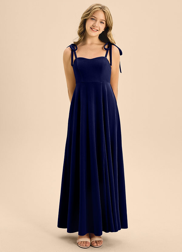 Azazie Rosey Junior Vestido de Azul Marino Oscuro de terciopelo de Corte En A con Escote de Corazón image1