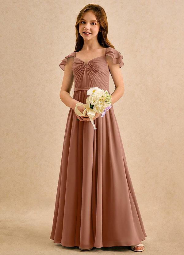 Azazie Meimei Girls Formal Vestidos de Niña de Flores Vestido de Bronceador de Gasa de Corte en A con Plisado image1