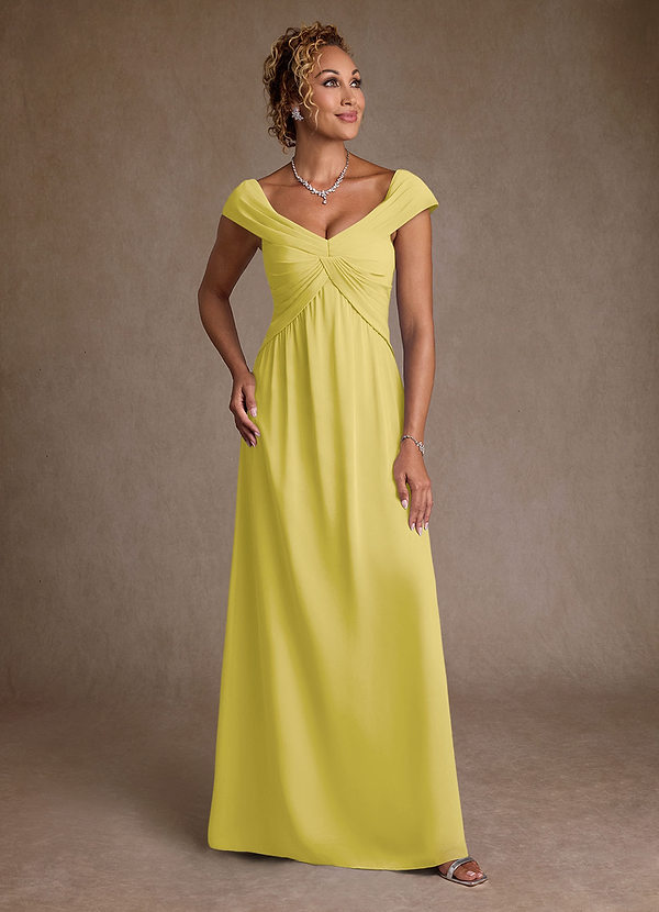 Azazie Myrtle 신부의 어머니 드레스 A라인 주름진 쉬폰 플로어 길이 드레스 image1