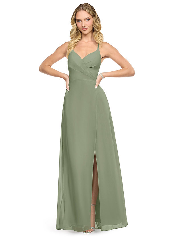 Azazie Davis Bridesmaid Dresses Pistachio A-Line V-Neck Chiffon Dress image1