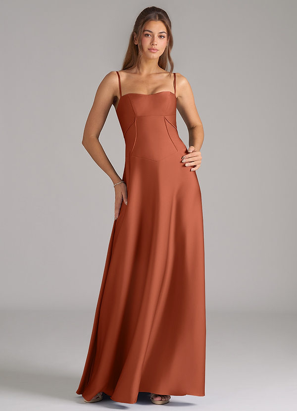 Azazie Valentine Suknie dla druhen Linia A Gorset Satyna elastyczna Do ziemi Sukienka image1