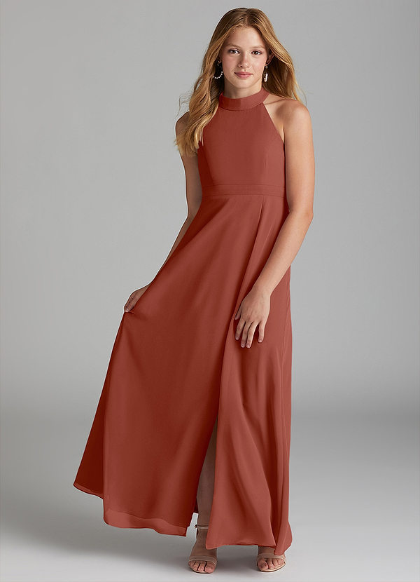 Azazie Clarice Junior Auburn A-Line Side Slit Chiffon Dress image1