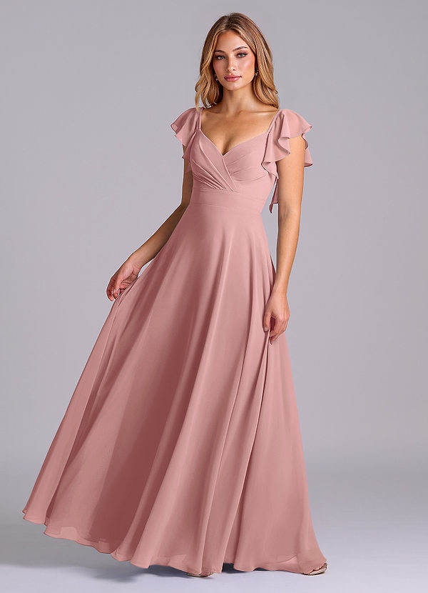 Azazie Leilani Bridesmaid Dresses Dusty Rose A-Line Pleated Chiffon Dress image1
