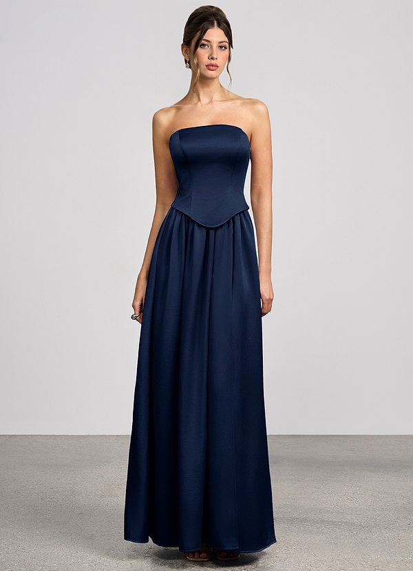 Romilly Navy Luminous Satin Maxi Dress image1