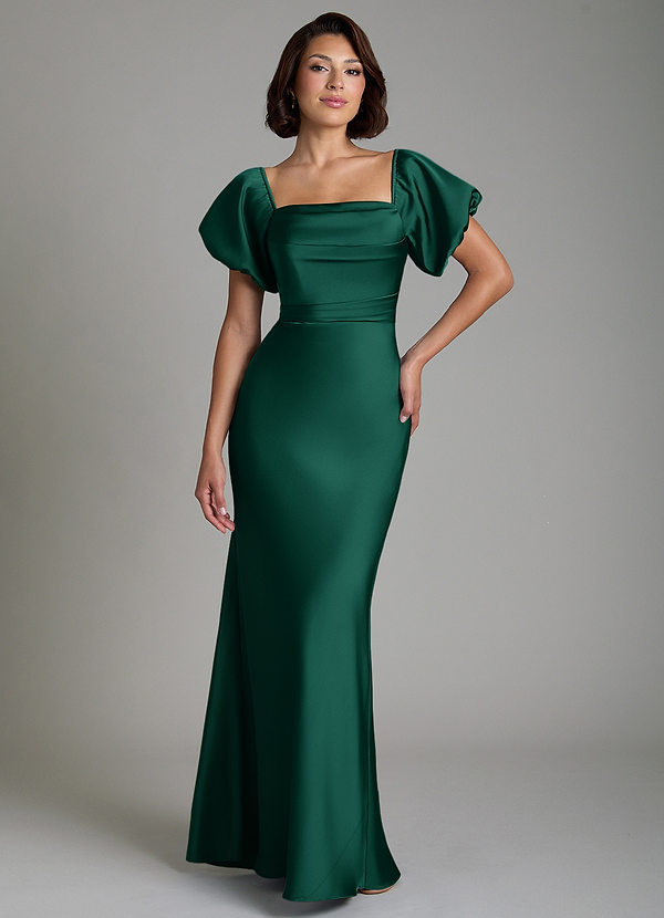 Azazie Lea Bridesmaid Dresses Emerald Mermaid Off the Shoulder Stretch Satin Convertible Dress image1